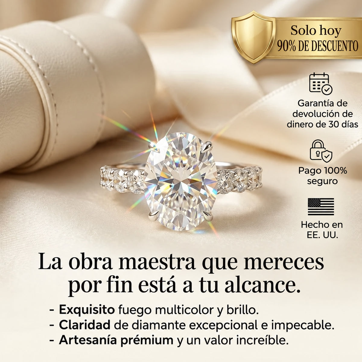 Anillo de Moissanita Ovalada Premium “Masterpiece” ⏳OFERTA POR TIEMPO LIMITADO: 90% DE DESCUENTO |