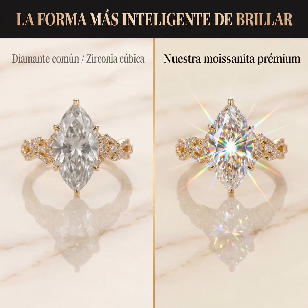 Anillo de Moissanita Premium Corte Marquesa con Banda Entrelazada