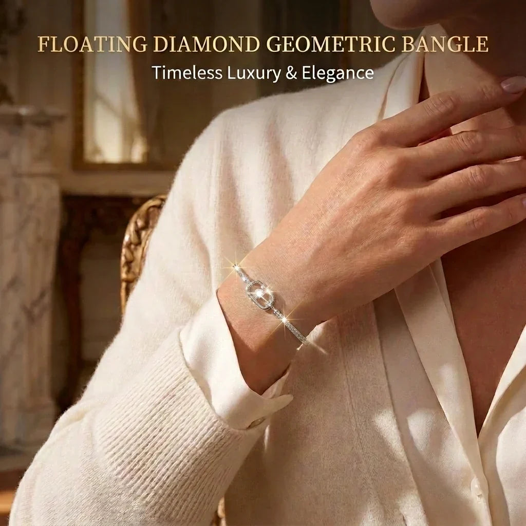 🎁 EARLY CHRISTMAS SALE – 90% OFF-Floating Diamond Geometric Bangle – Timeless Luxury &amp; Kinetic Brilliance