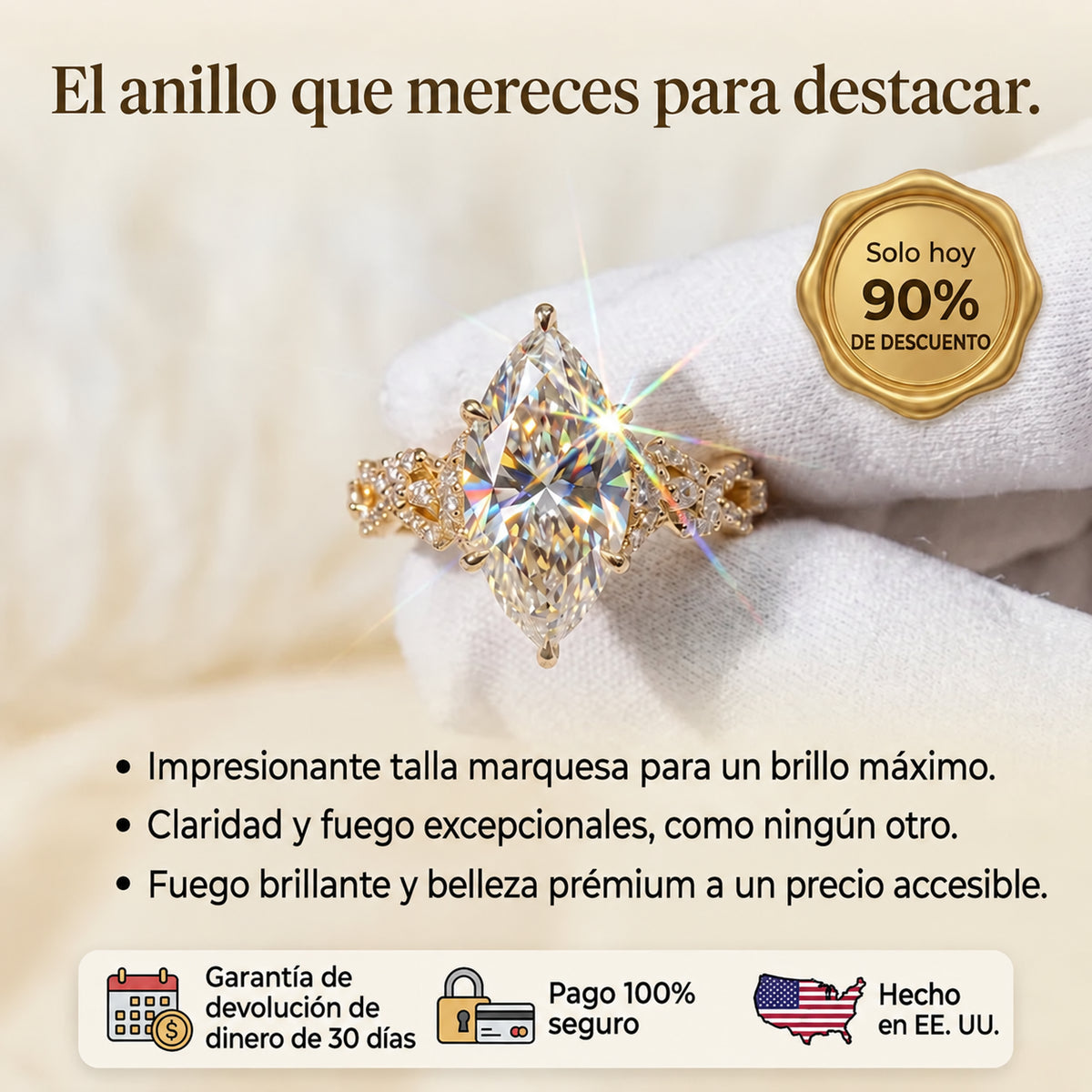 Anillo de Moissanita Premium Corte Marquesa con Banda Entrelazada