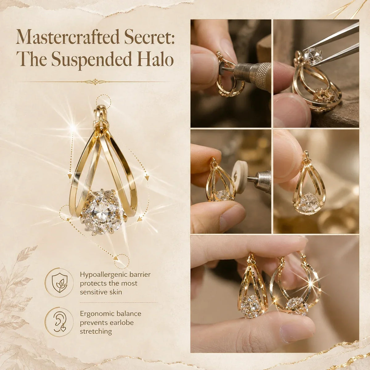 🎁 EARLY CHRISTMAS SALE – 90% OFF: 1-Second Easy-Snap VVS1 Flawless Moissanite Suspended Hoop Earrings in Triple 14K Gold over 925 Silver