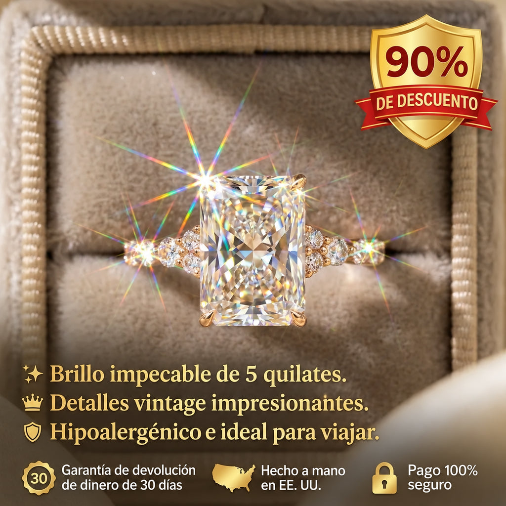 Un poco de brillo para ti: Anillo de moissanita de corte radiante impecable de 1 a 5 quilates (halo oculto, VVS1)