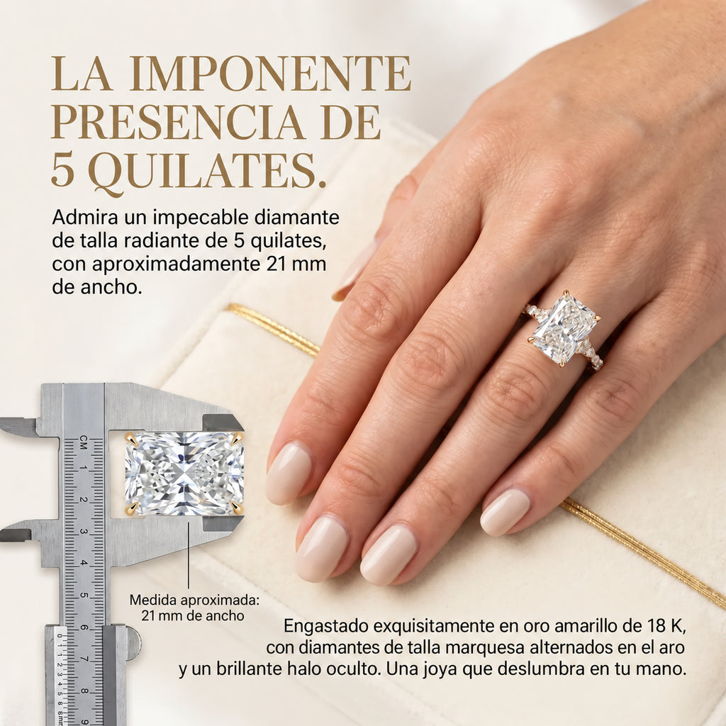 Un poco de brillo para ti: Anillo de moissanita de corte radiante impecable de 1 a 5 quilates (halo oculto, VVS1)