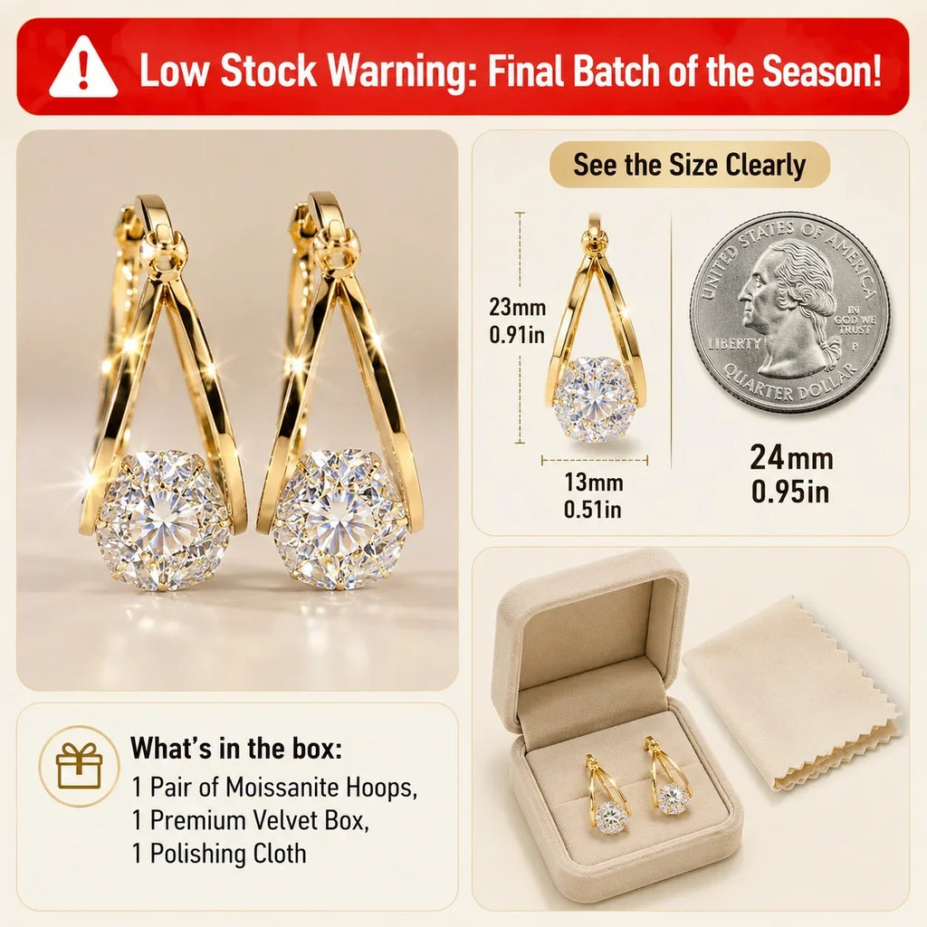 🎁 EARLY CHRISTMAS SALE – 90% OFF: 1-Second Easy-Snap VVS1 Flawless Moissanite Suspended Hoop Earrings in Triple 14K Gold over 925 Silver