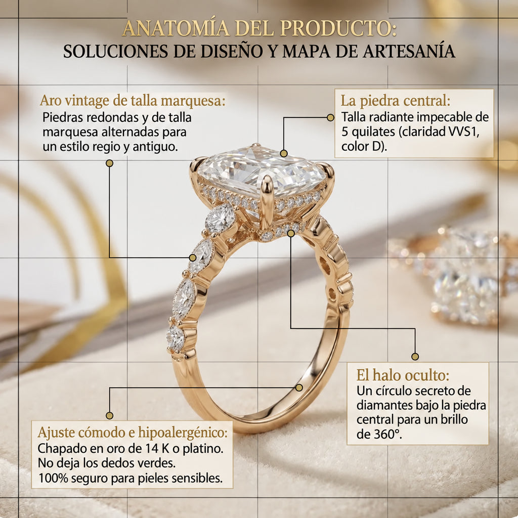 Un poco de brillo para ti: Anillo de moissanita de corte radiante impecable de 1 a 5 quilates (halo oculto, VVS1)