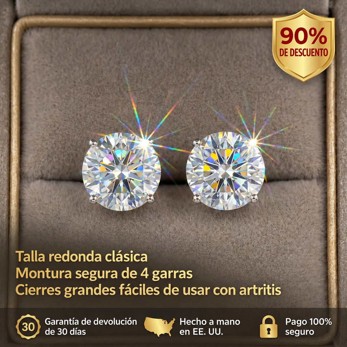 Aretes clásicos de diamante creado en laboratorio de corte redondo, 1–6.00 CTW – Engaste seguro de 4 garras e hipoalergénicos – Último día de oferta 🔥 90% DE DESCUENTO