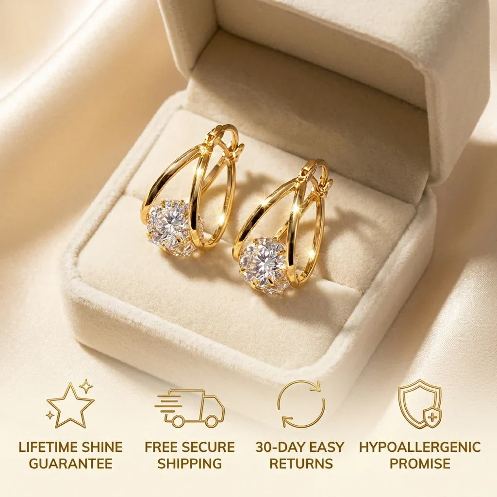🎁 EARLY CHRISTMAS SALE – 90% OFF: 1-Second Easy-Snap VVS1 Flawless Moissanite Suspended Hoop Earrings in Triple 14K Gold over 925 Silver