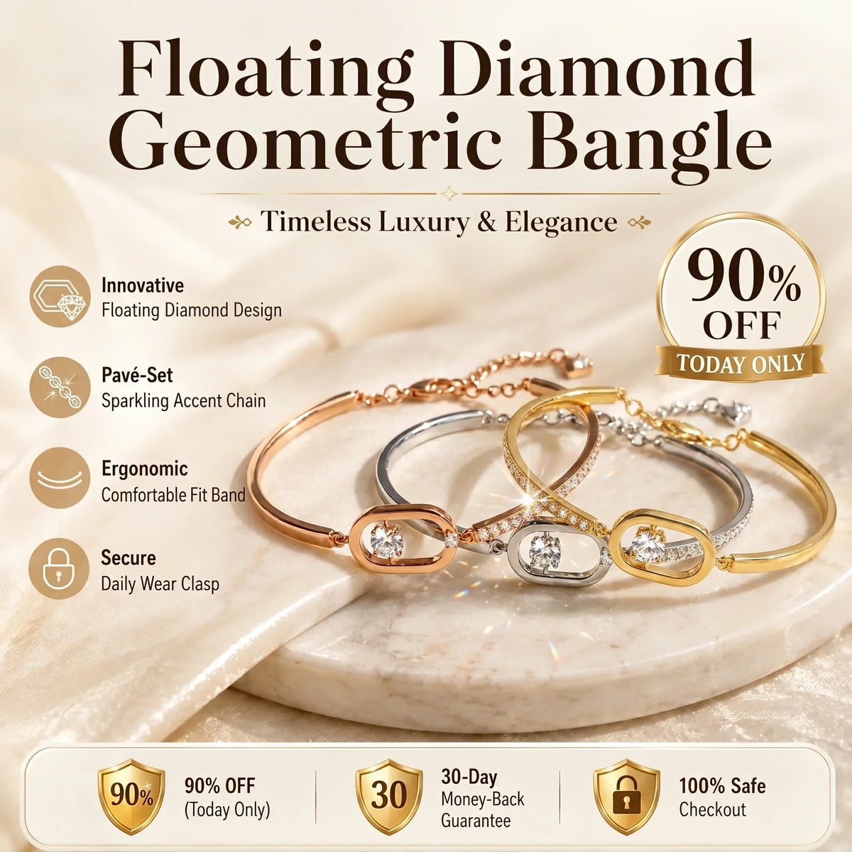 🎁 EARLY CHRISTMAS SALE – 90% OFF-Floating Diamond Geometric Bangle – Timeless Luxury &amp; Kinetic Brilliance