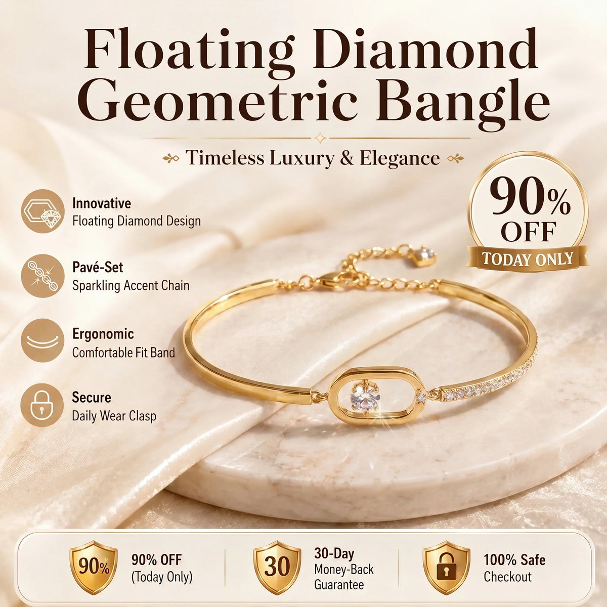 🎁 EARLY CHRISTMAS SALE – 90% OFF-Floating Diamond Geometric Bangle – Timeless Luxury &amp; Kinetic Brilliance