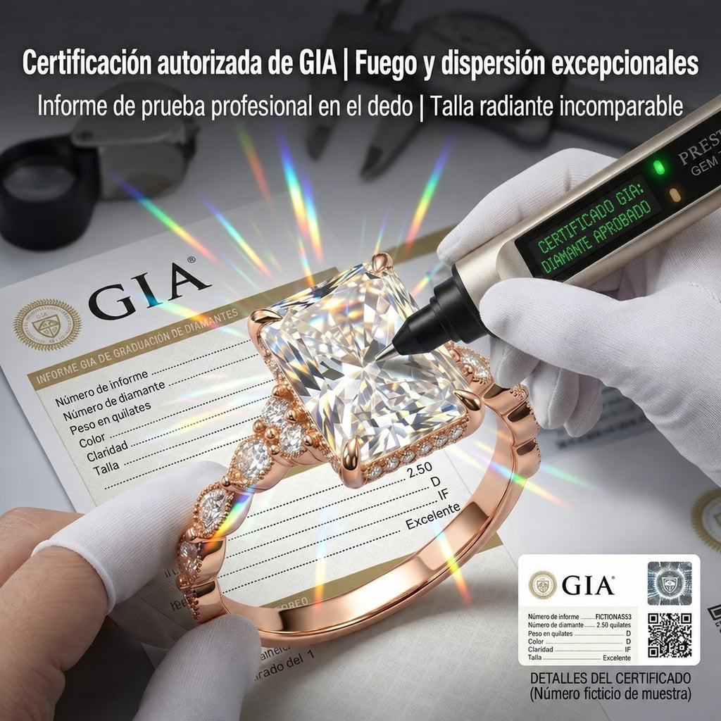 Un poco de brillo para ti: Anillo de moissanita de corte radiante impecable de 1 a 5 quilates (halo oculto, VVS1)