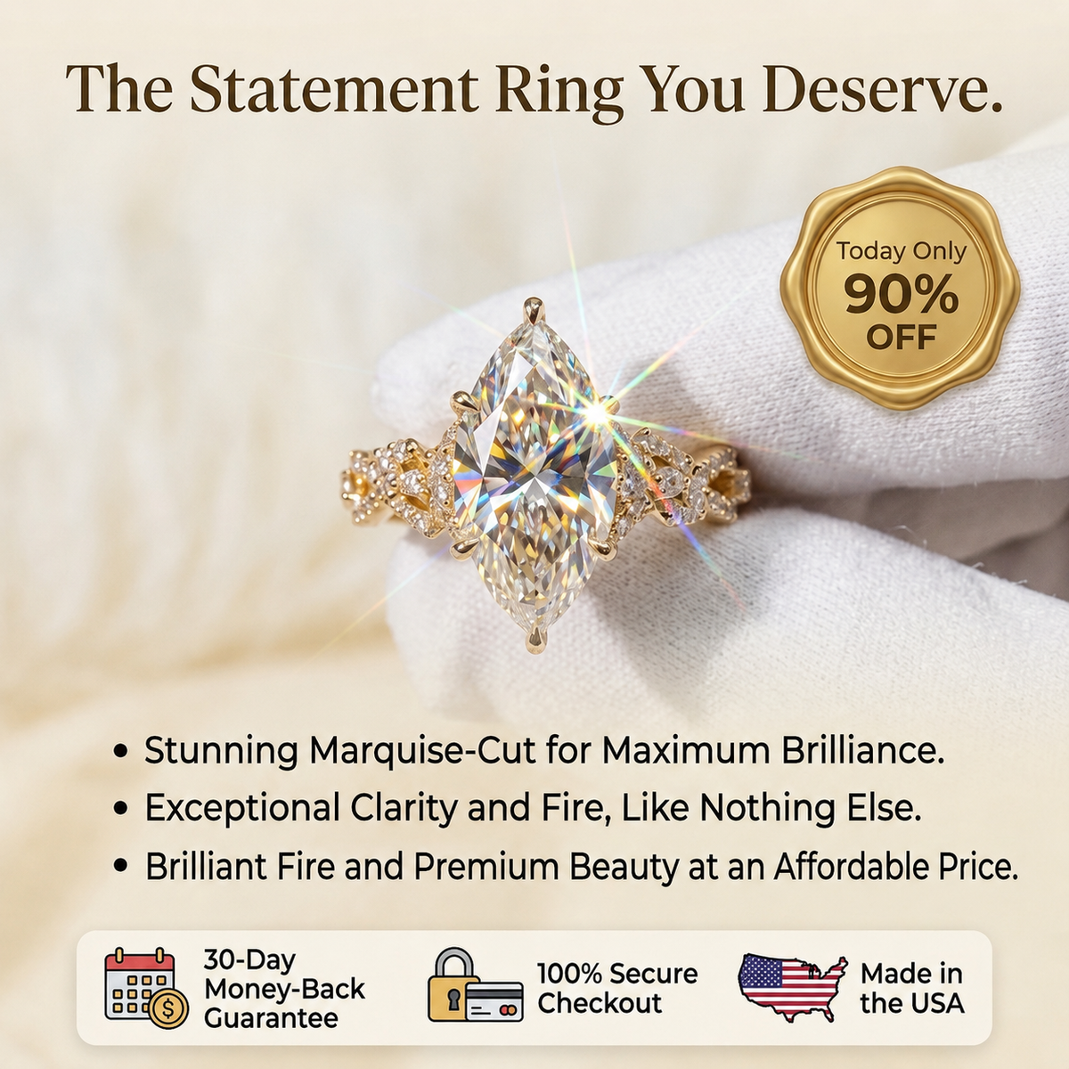 The Twisted Band Marquise Premium Moissanite Ring | 🎁 EARLY CHRISTMAS SALE – 90% OFF